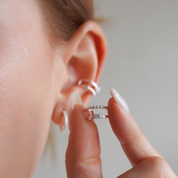 A EARCUFF SOLITARIO DUAL 1CM PLATA